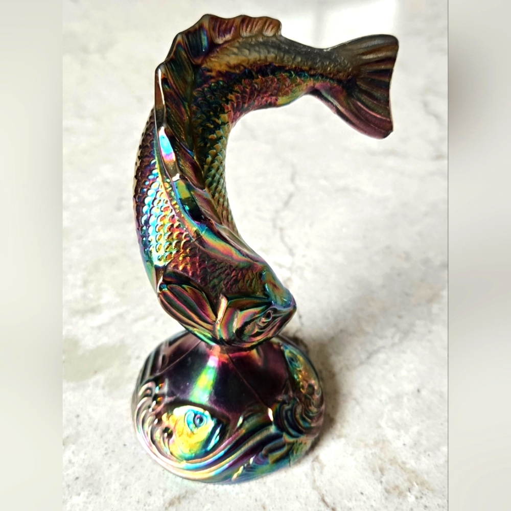Fenton Carnival Iridescent Glass Fish Figurine Leaping Jumping Koi